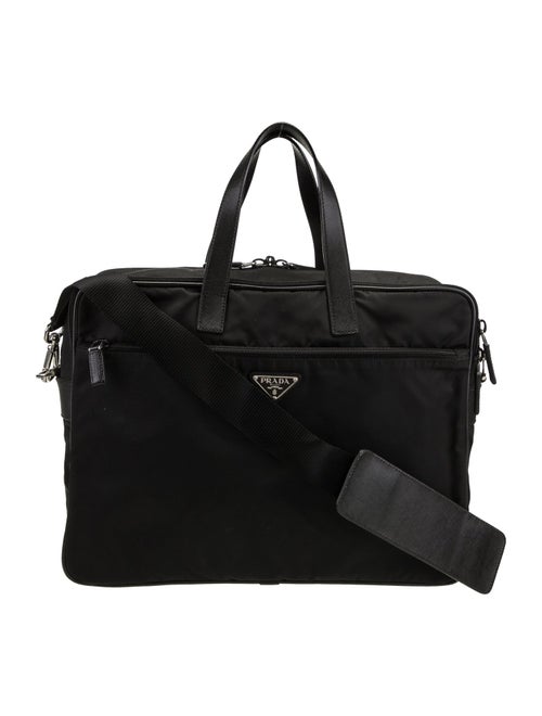 Prada Enameled Metal Triangle Weekender Bag