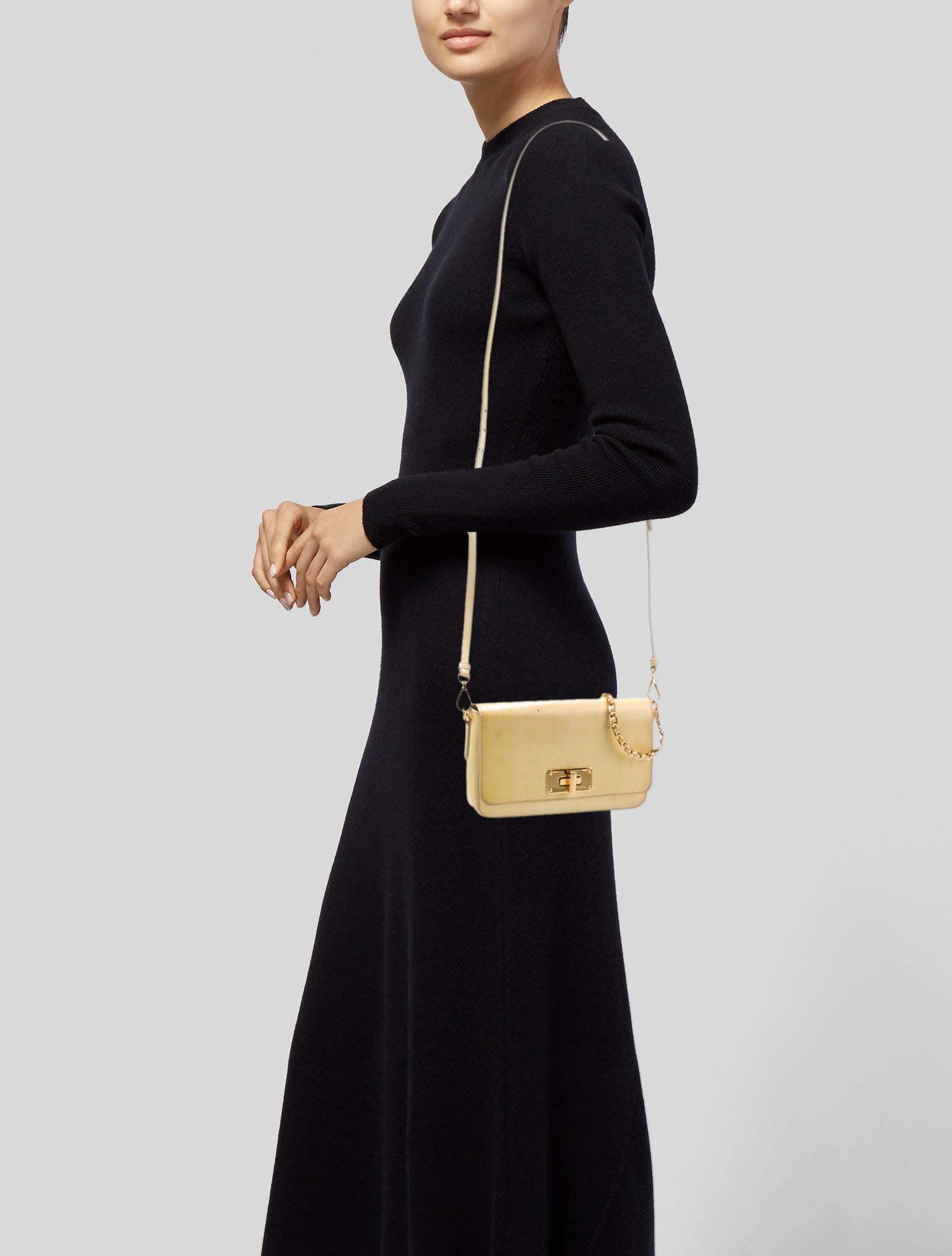 Prada Enameled Metal Triangle Crossbody Bag