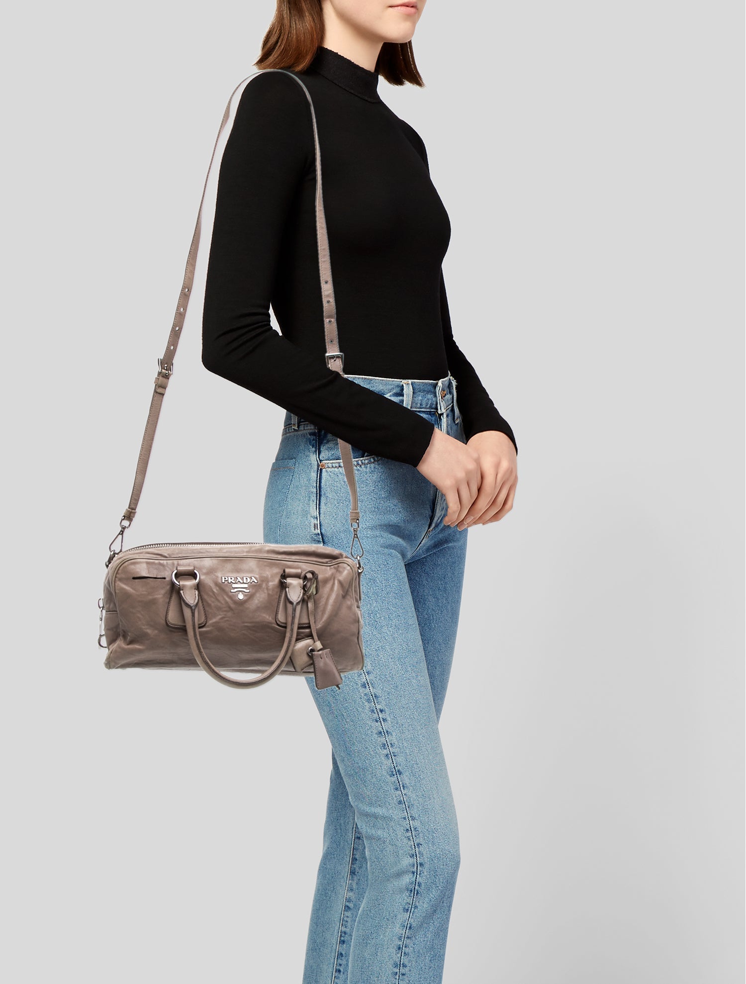 Prada Enameled Metal Triangle Pizzo S Bowler