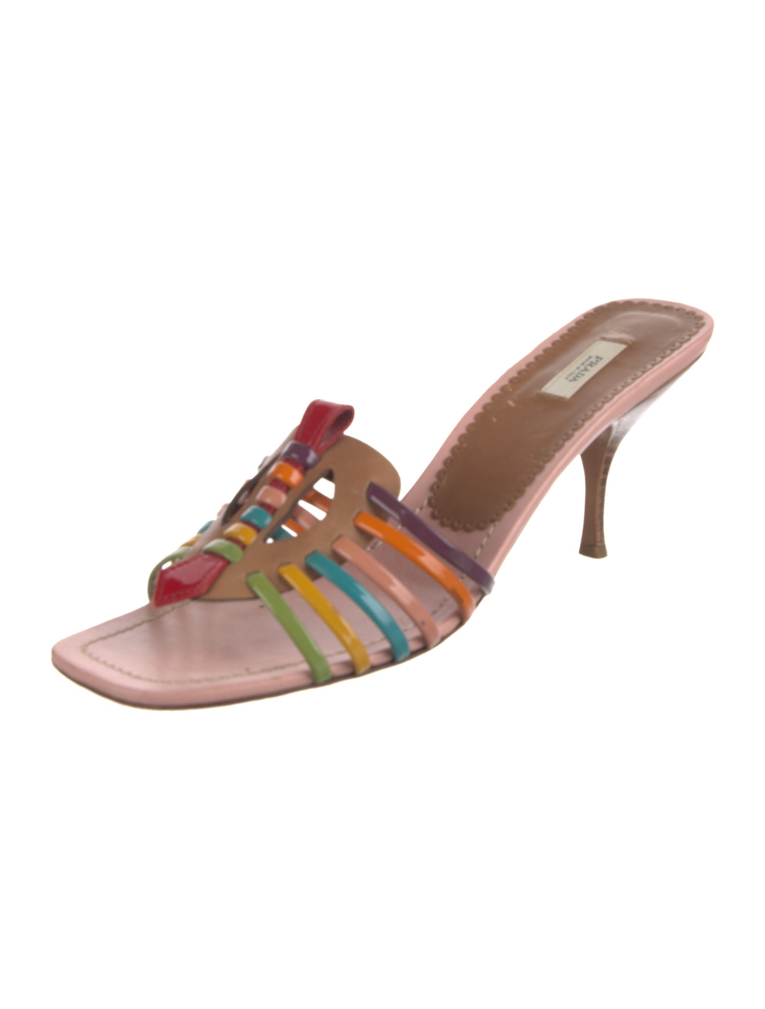 Prada Patent Leather Colorblock Pattern Slides