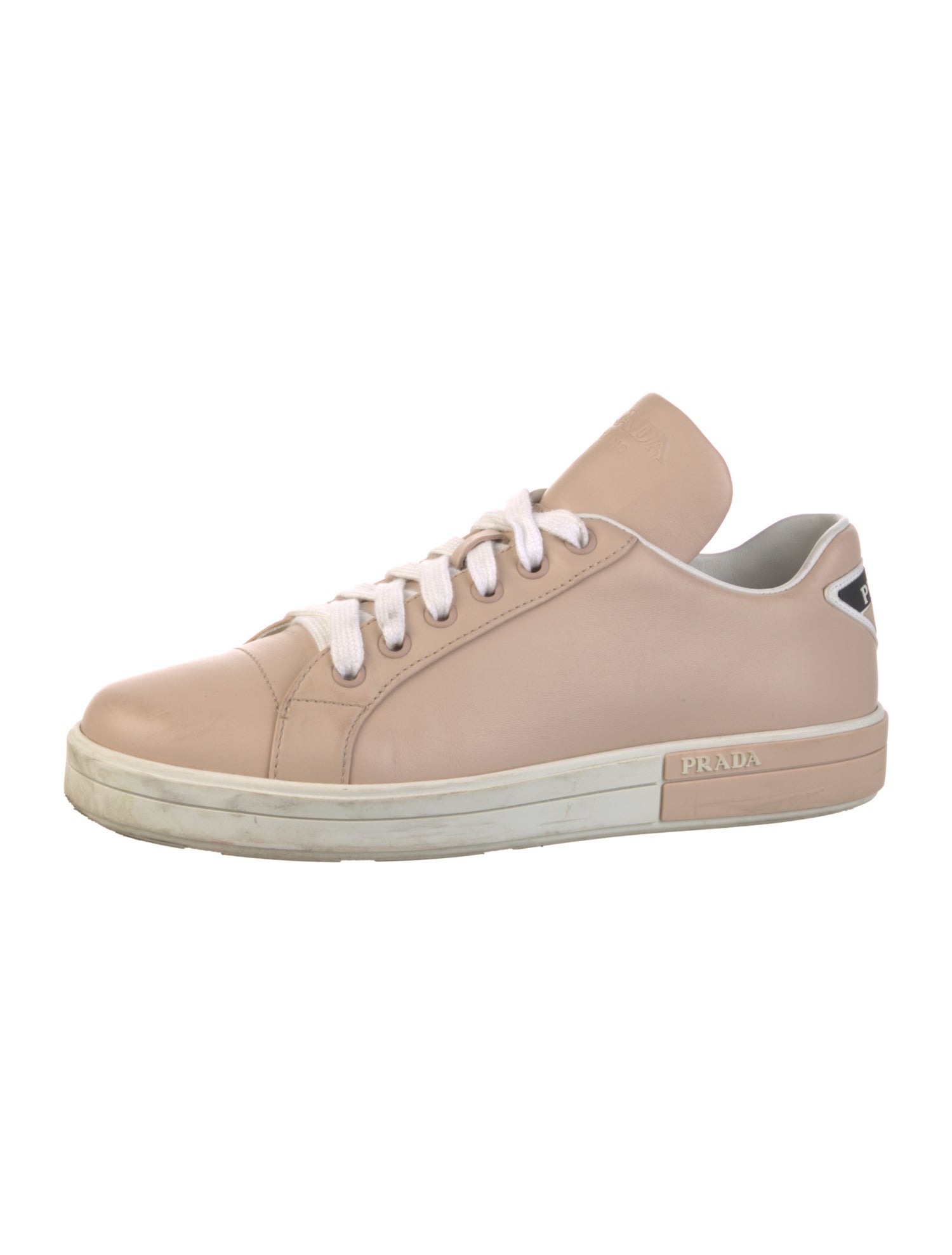 Prada Leather Embroidered Accent Sneakers