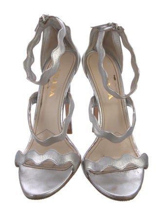 Prada Leather Scalloped Accent Sandals