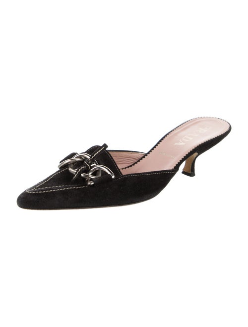 Prada Suede Chain-Link Accents Mules