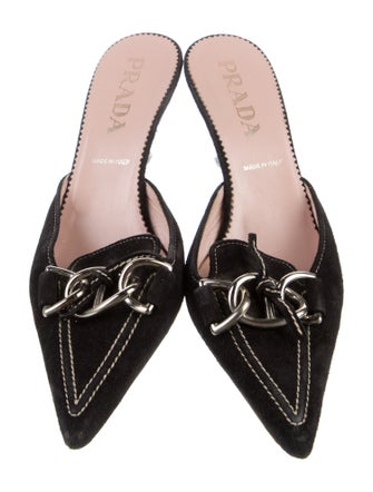 Prada Suede Chain-Link Accents Mules