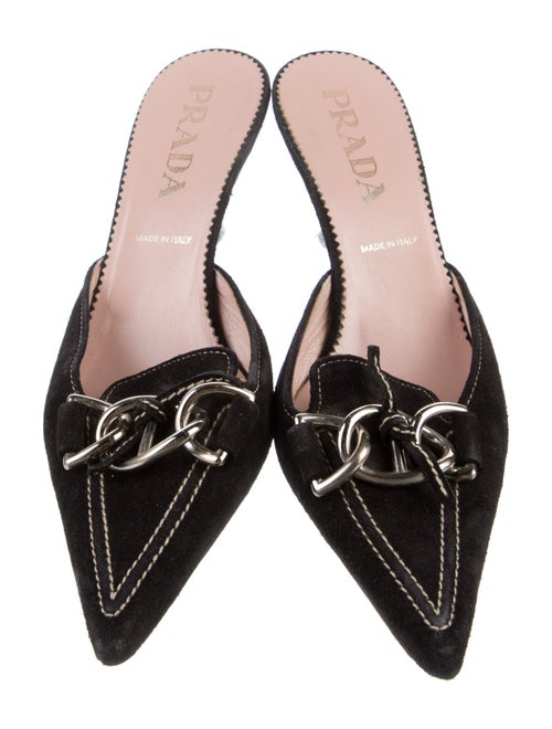 Prada Suede Chain-Link Accents Mules