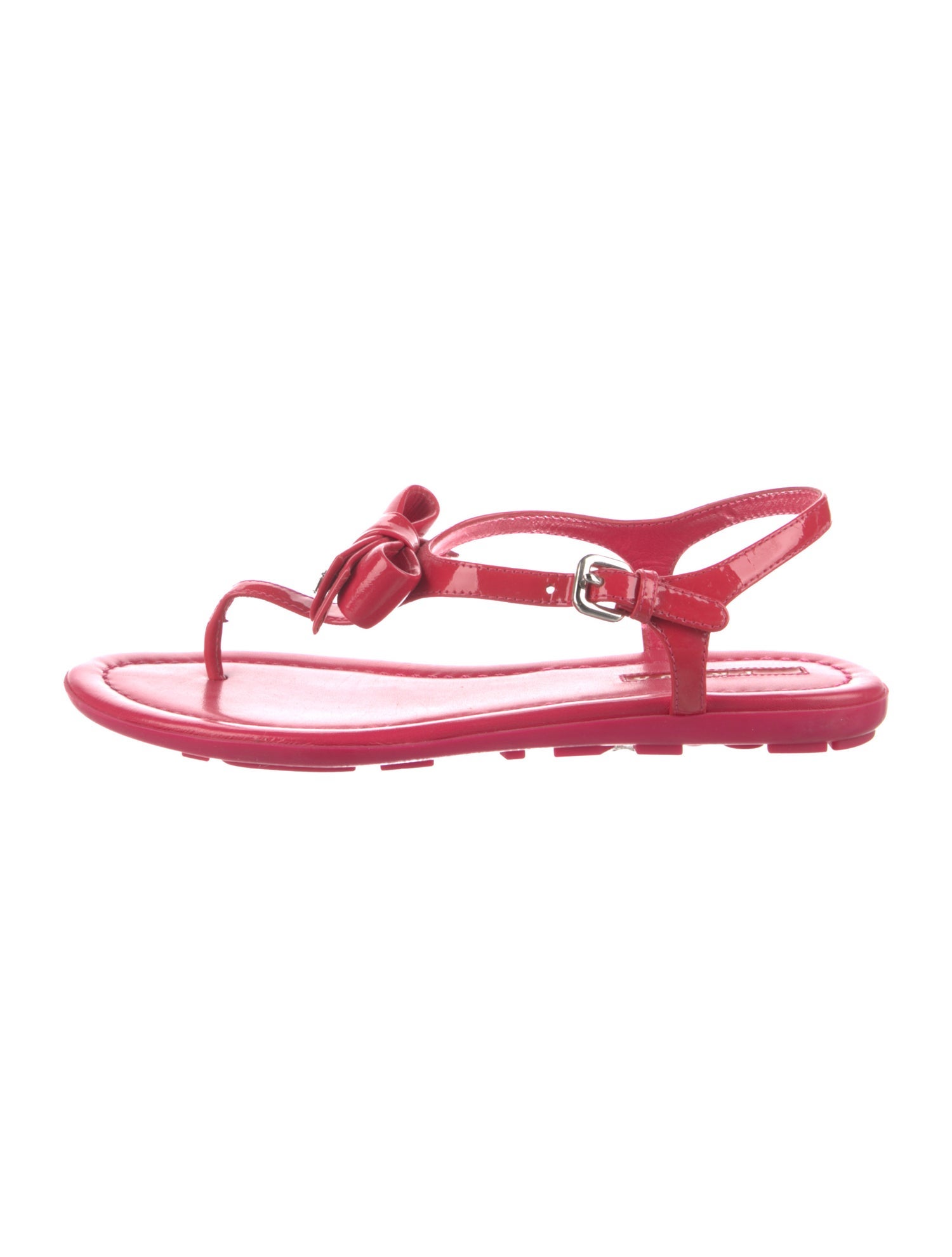 Prada Patent Leather Bow Accents T-Strap Sandals