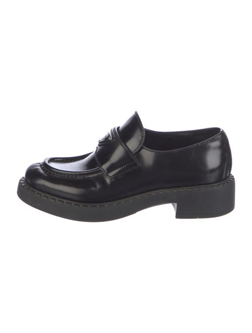 Prada Enameled Metal Triangle Patent Leather Loafers