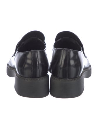 Prada Enameled Metal Triangle Patent Leather Loafers
