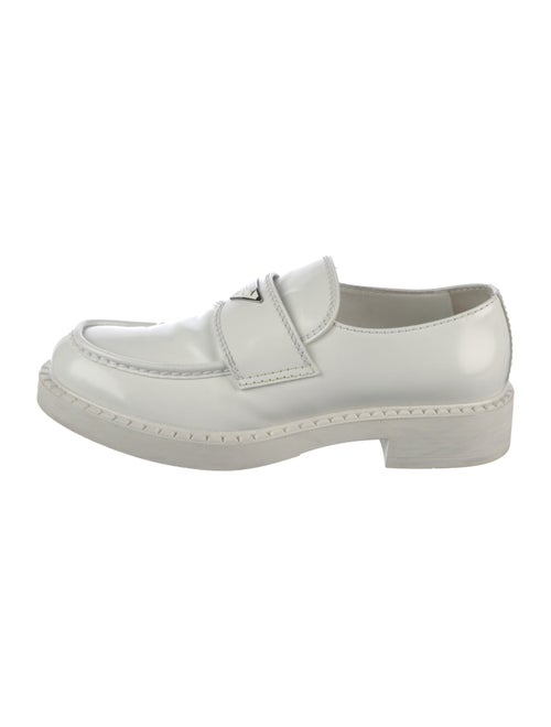 Prada Enameled Metal Triangle Leather Loafers