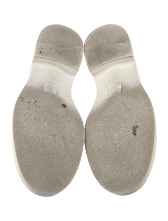 Prada Enameled Metal Triangle Leather Loafers