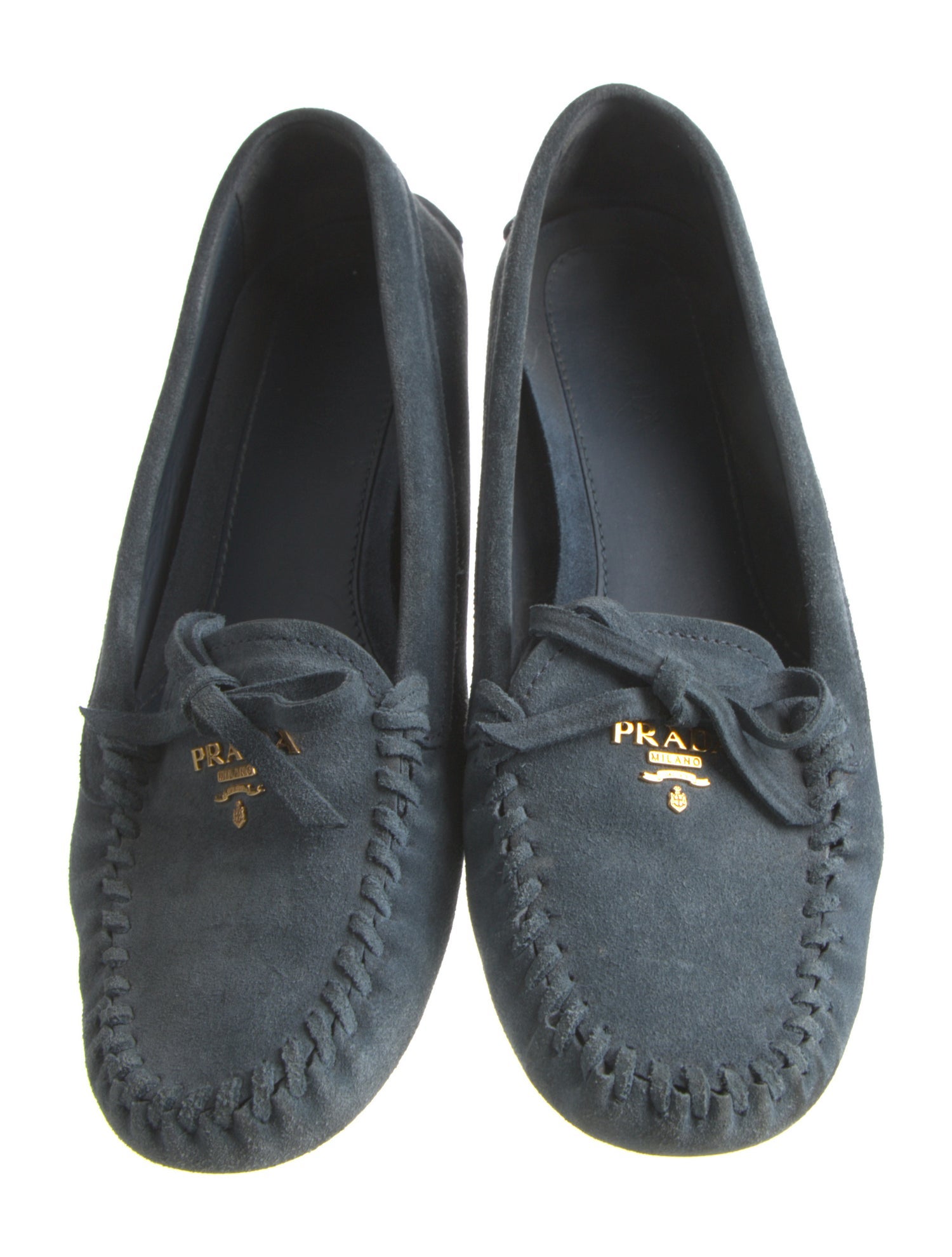 Prada Suede Whipstitch Trim Loafers