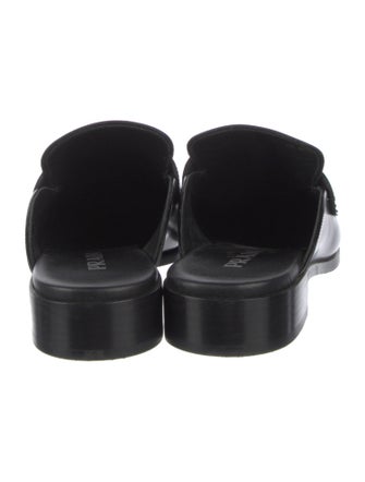 Prada Enameled Metal Triangle Leather Mules