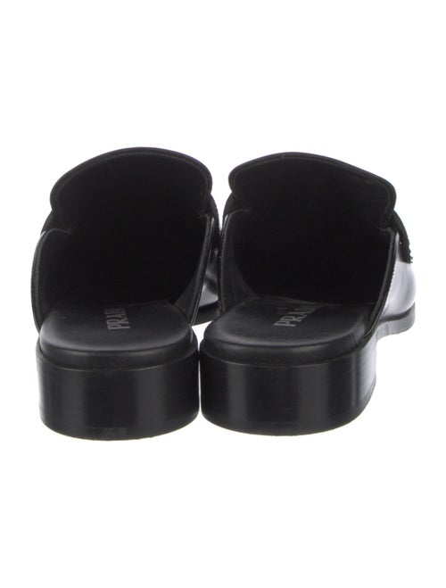 Prada Enameled Metal Triangle Leather Mules