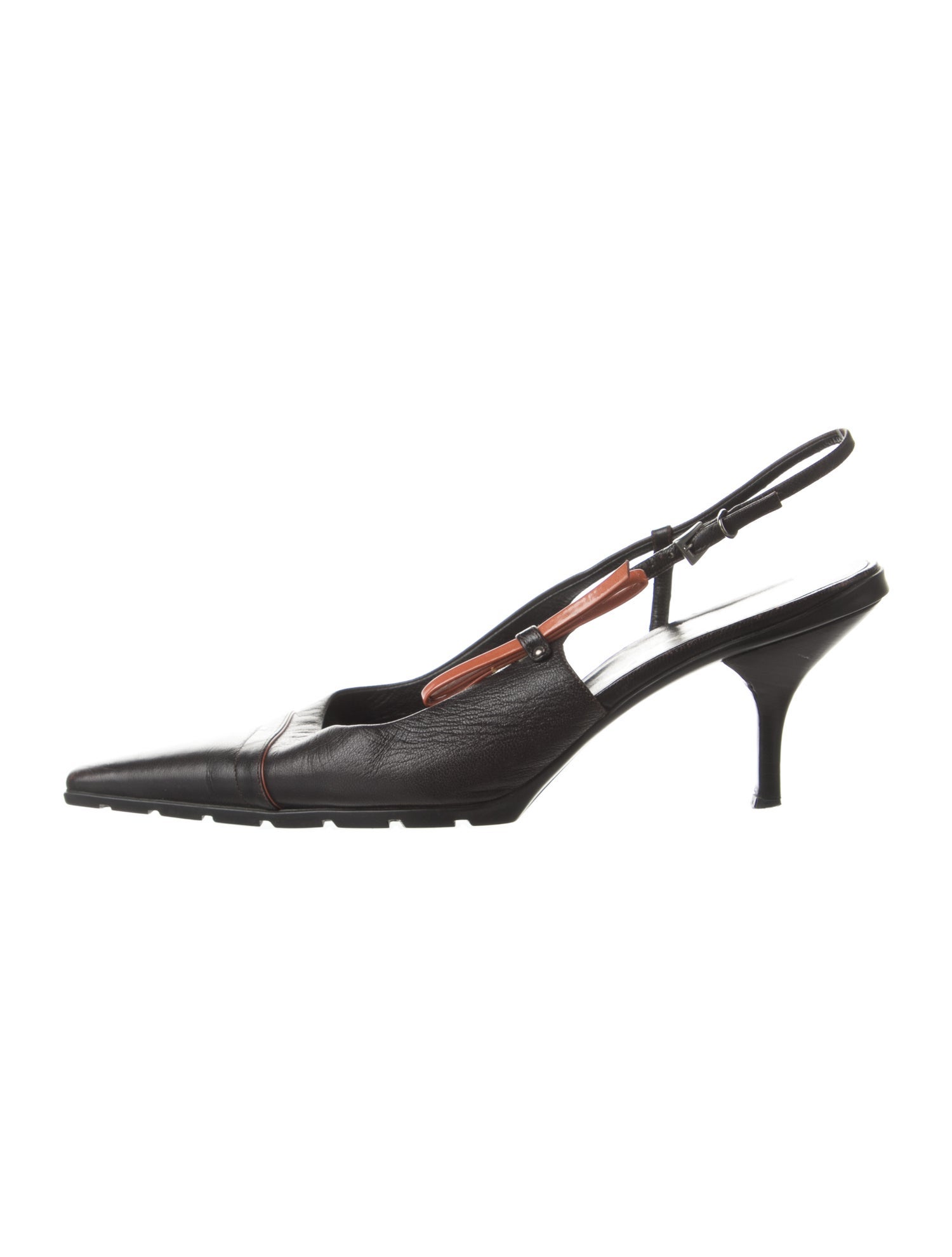 Prada Leather Bow Accents Slingback Pumps