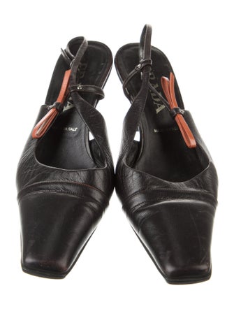 Prada Leather Bow Accents Slingback Pumps