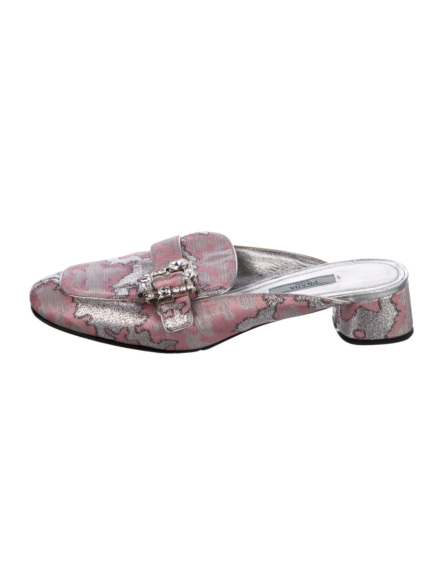 Prada Floral Print Crystal Embellishments Mules