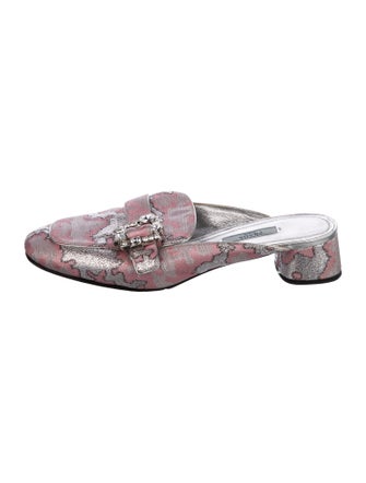 Prada Floral Print Crystal Embellishments Mules