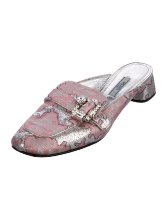 Prada Floral Print Crystal Embellishments Mules