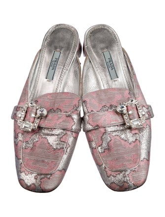 Prada Floral Print Crystal Embellishments Mules