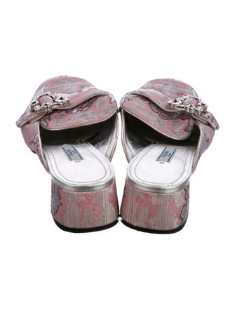 Prada Floral Print Crystal Embellishments Mules