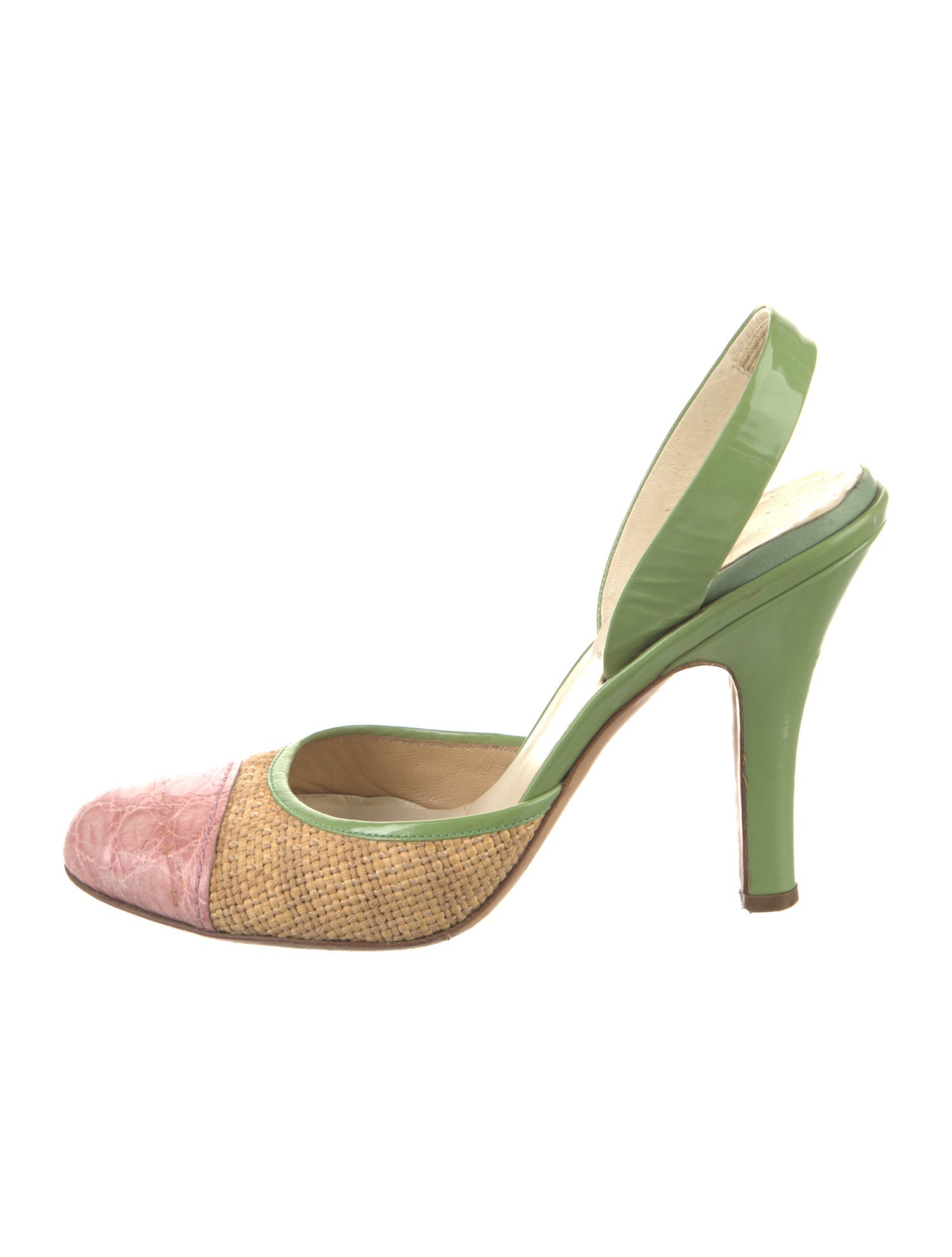 Prada Patent Leather Colorblock Pattern Slingback Pumps