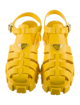 Prada Monolith Enameled Metal Triangle Slingback Sandals