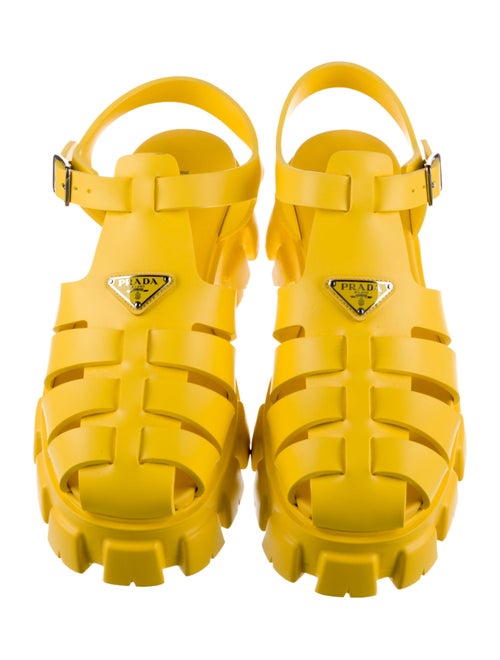 Prada Monolith Enameled Metal Triangle Slingback Sandals