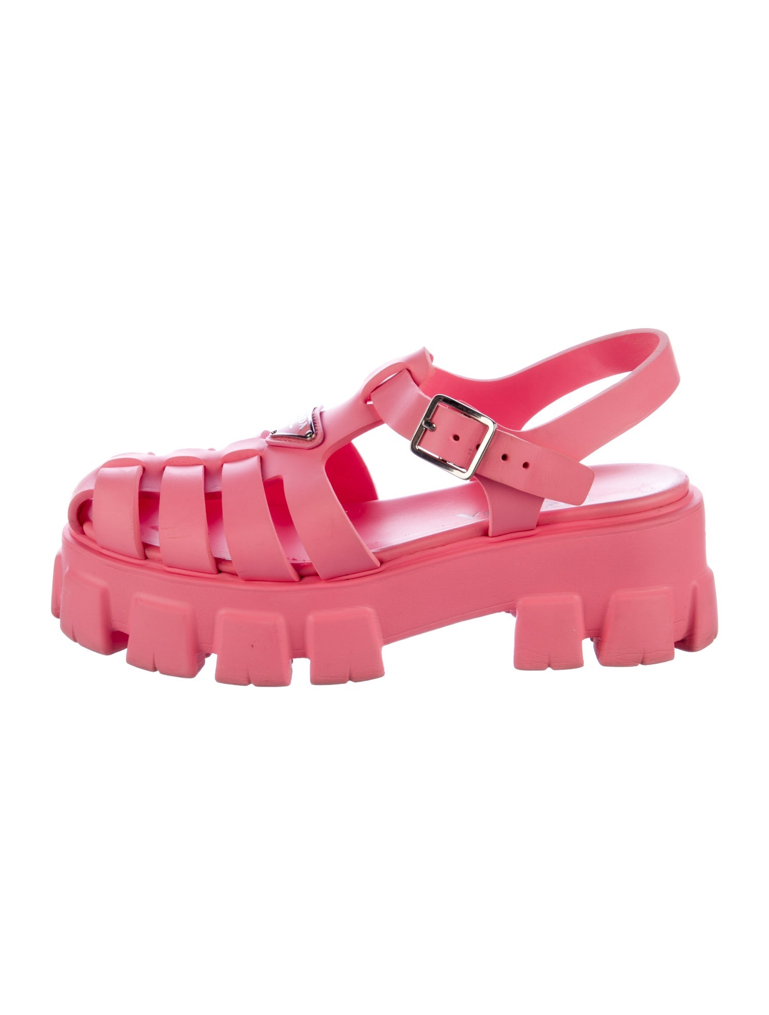 Prada Enameled Metal Triangle Rubber Gladiator Sandals