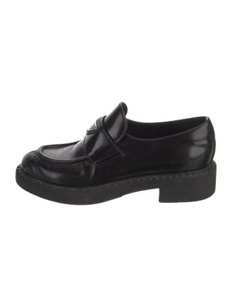 Prada Enameled Metal Triangle Patent Leather Oxfords