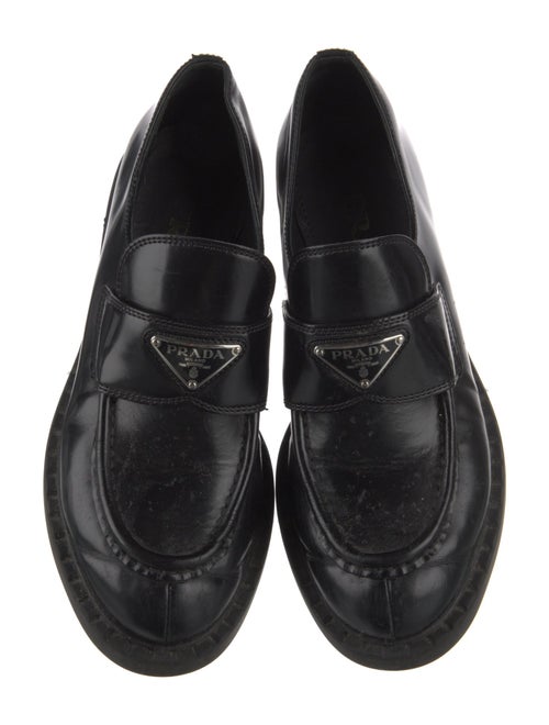 Prada Enameled Metal Triangle Patent Leather Oxfords