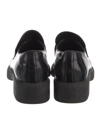 Prada Enameled Metal Triangle Patent Leather Oxfords