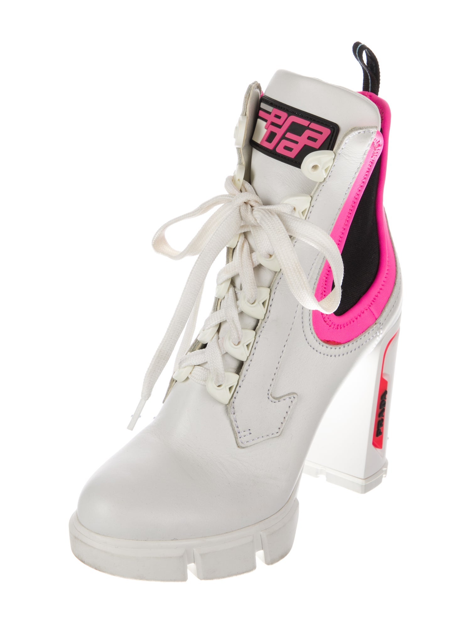 Prada Leather Colorblock Pattern Wedge Sneakers