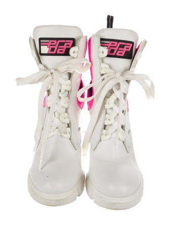 Prada Leather Colorblock Pattern Wedge Sneakers