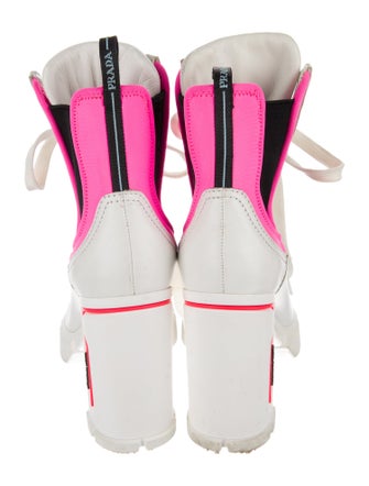 Prada Leather Colorblock Pattern Wedge Sneakers