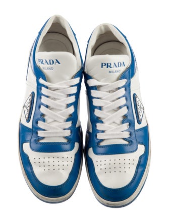 Prada Enameled Metal Triangle Leather Sneakers