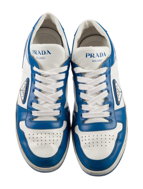 Prada Enameled Metal Triangle Leather Sneakers
