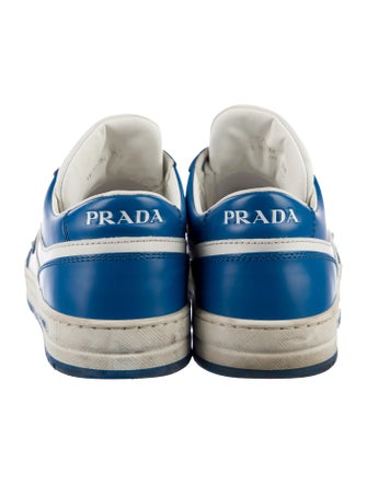 Prada Enameled Metal Triangle Leather Sneakers