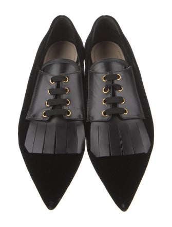 Prada Velvet Leather Trim Embellishment Oxfords