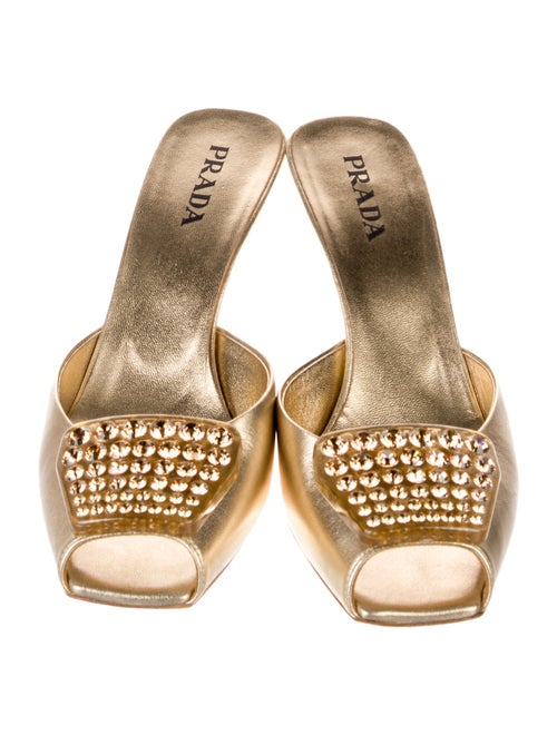 Prada Leather Crystal Embellishments Mules