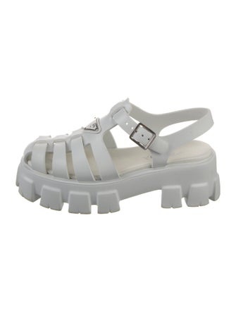 Prada Enameled Metal Triangle Rubber Slingback Sandals