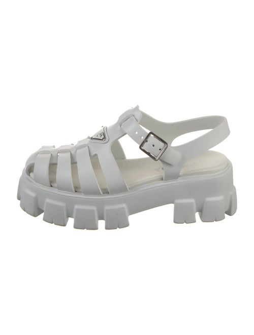 Prada Enameled Metal Triangle Rubber Slingback Sandals