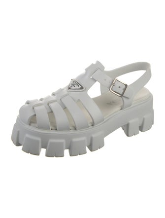 Prada Enameled Metal Triangle Rubber Slingback Sandals