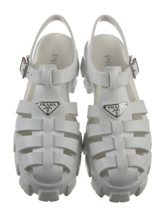 Prada Enameled Metal Triangle Rubber Slingback Sandals