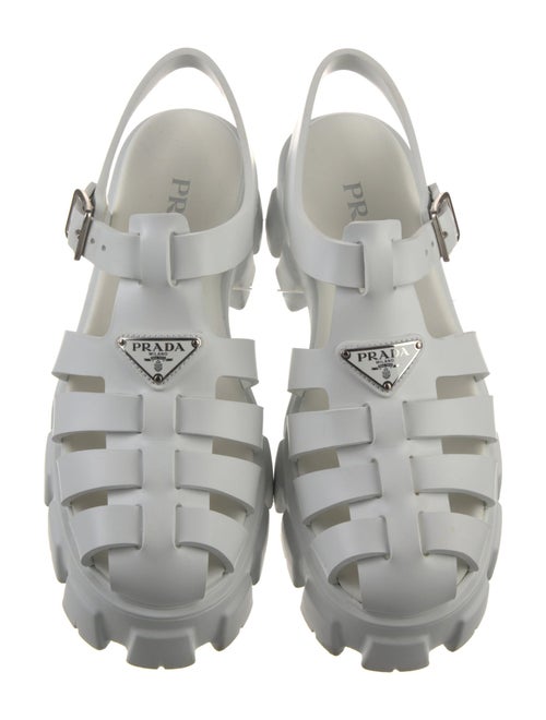 Prada Enameled Metal Triangle Rubber Slingback Sandals