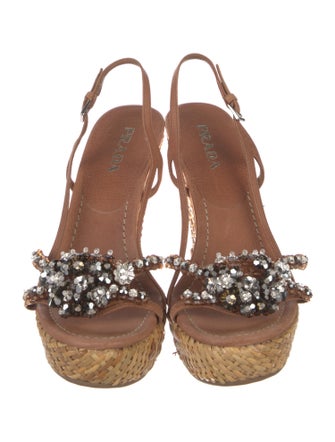 Prada Leather Crystal Embellishments Slingback Sandals