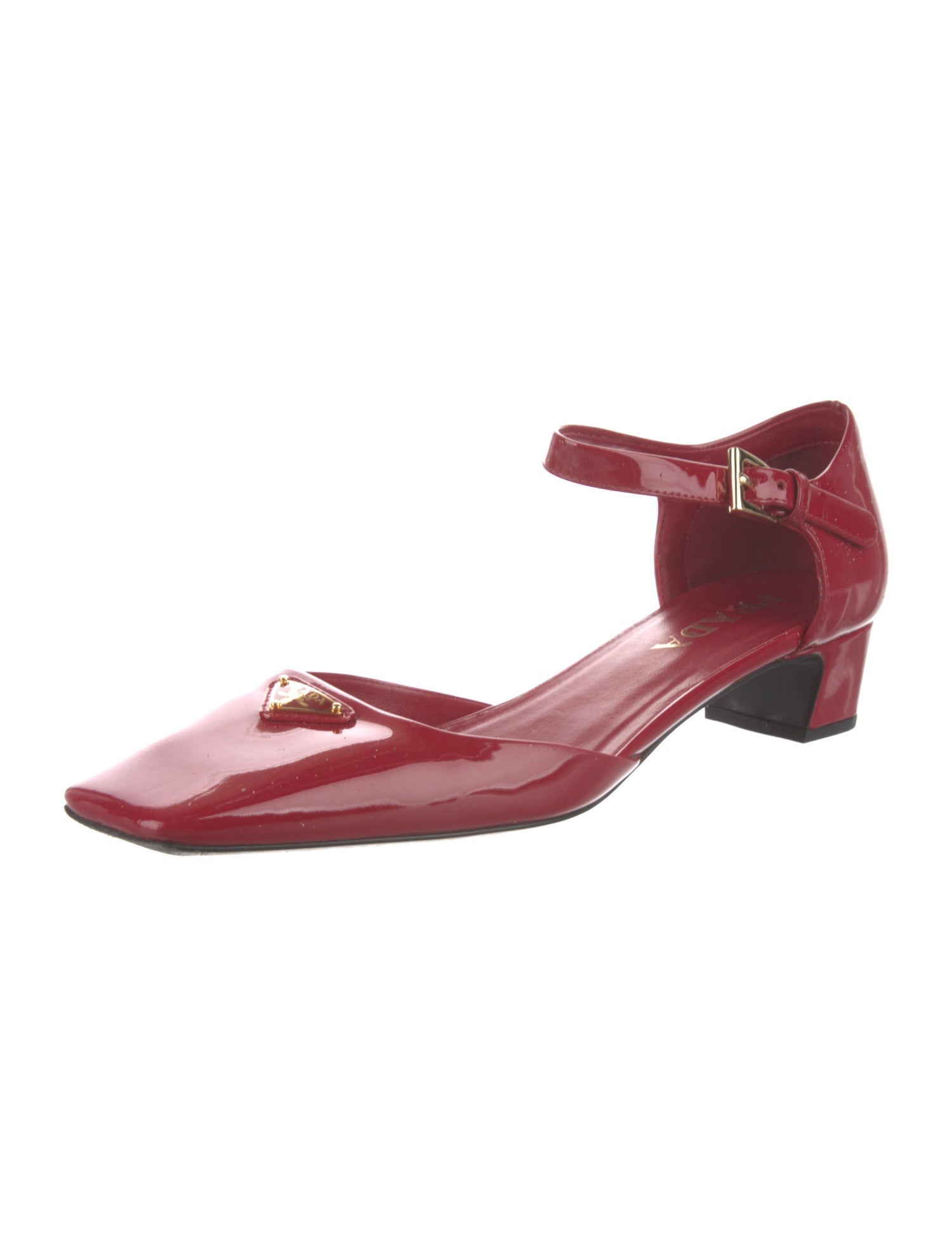 Prada Enameled Metal Triangle Patent Leather D'Orsay Pumps