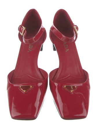 Prada Enameled Metal Triangle Patent Leather D'Orsay Pumps