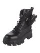 Prada Enameled Metal Triangle Leather Combat Boots