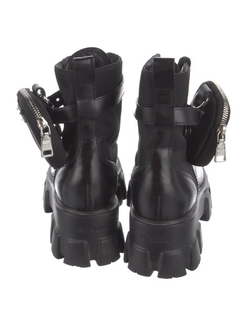 Prada Enameled Metal Triangle Leather Combat Boots