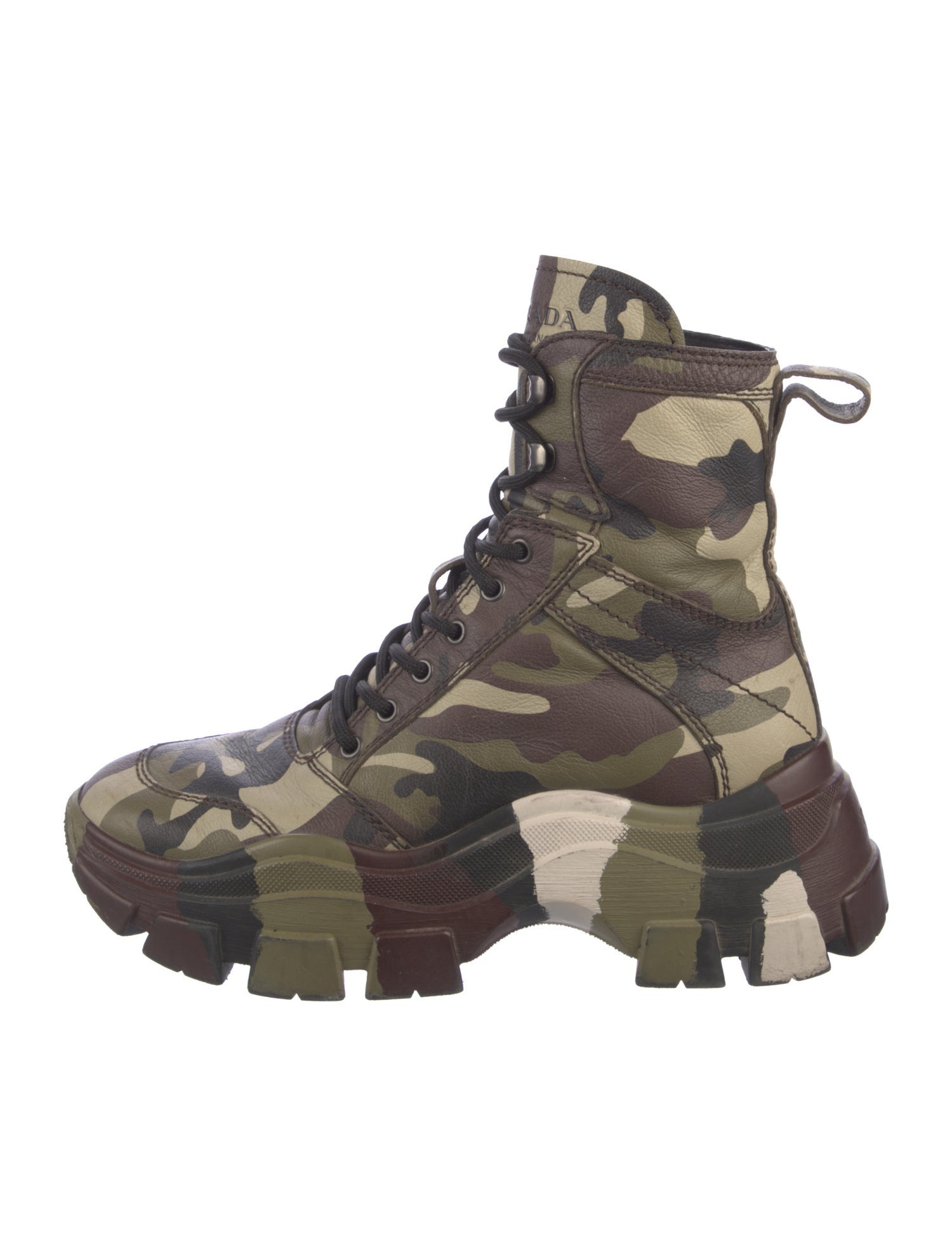 Prada Leather Camouflage Print Hiking Boots